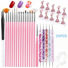 25 Pieces Nail Art Tool Set, Including Nail Art Brushes, Dotting Pens, Nail Practice Stands And Auxiliary Tools, Complete Manicure Supplies For Creating Various Nail Designs - Multicolor - View 1