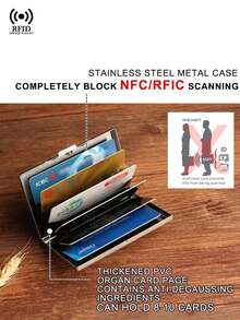 防盜 RFID 遮蔽大容量鋁合金金屬信用卡夾，黑色超薄錢包，名片保護套，附 6 個卡槽與收納袋 - 黑色 - 查看 7