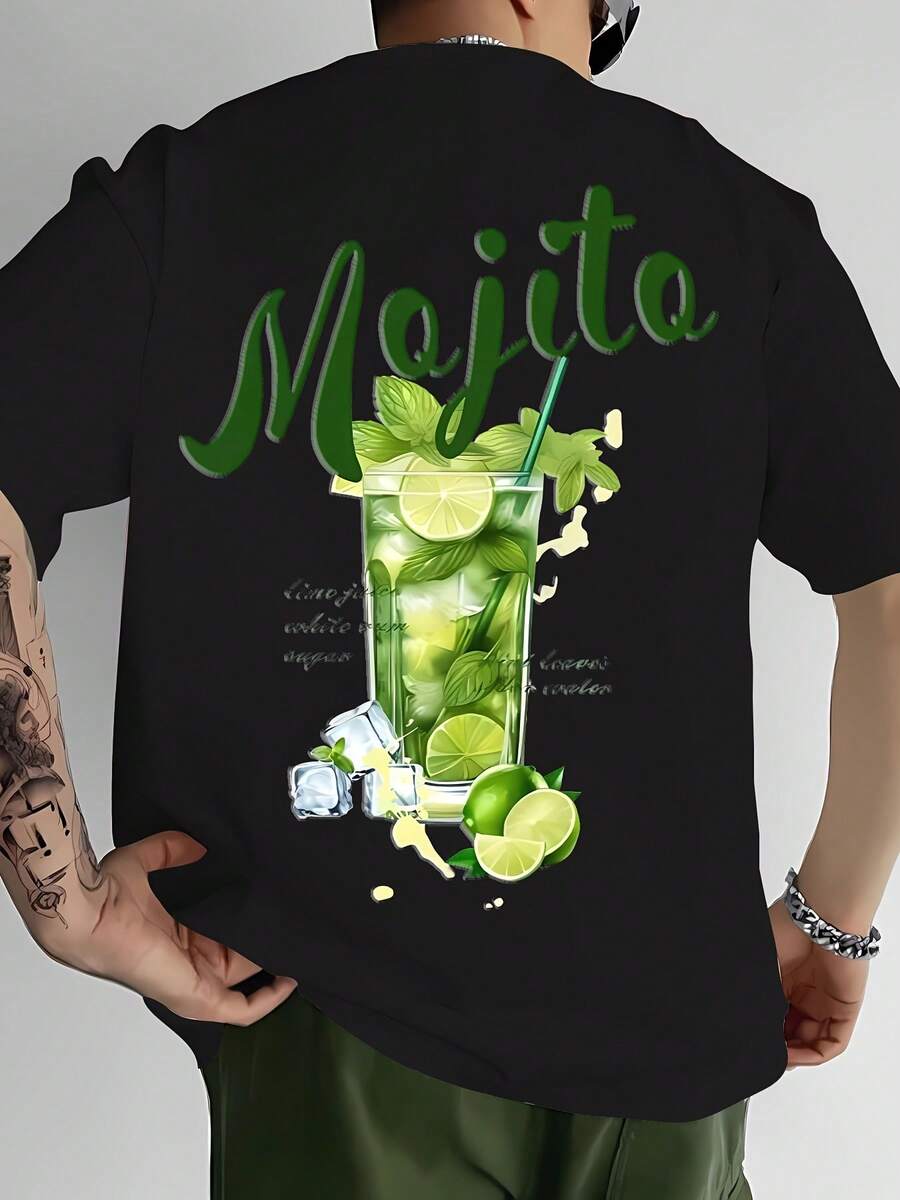 Men's Summer Short Sleeve Printed T-Shirt - 黑色 - 查看 1