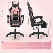 OYAJIA Racing Style Gaming Chair Ergonomic Computer Chair Office Chair Desk Swivel Chair Adjustable Reclining Footrest Cushion White - Black and Pink - View 11