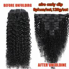 BINF Ekstensi Rambut Wanita untuk Seluruh Kepala, 8 pcs/paket, Rambut Manusia Remy Brasil, Keriting Afro, Warna Alami, Mudah Dipakai - Natural Black - View 5