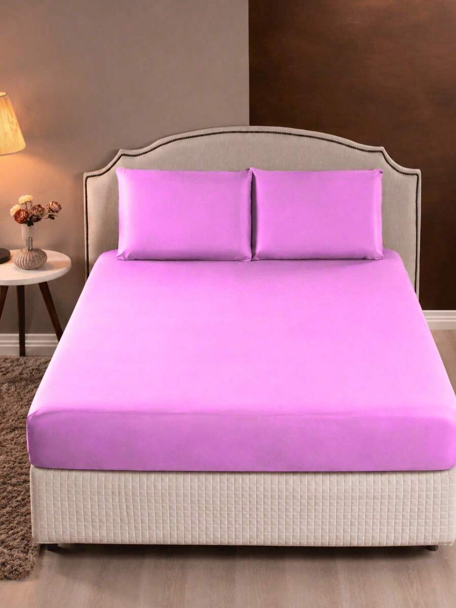 Latu Magazine Jogo Lençol 3 Peças King Queen Casal Solteiro Com Elástico 170 Fios Kit Com Fronha Cama Toque Macio - Lilás - Visão 1