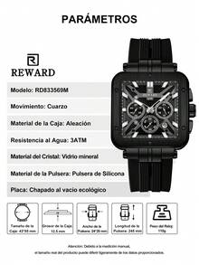 REWARD Men's Quartz Watch Business Fashion Style Date Display Luminous Hands Multi-Function High Quality Gift Classic Design Silicone Strap - Black - View 7