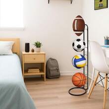 Basketball Ball Storage Rack Holder Organizer Football Volleyball Basket Stand - Black, 4-tier - View 5