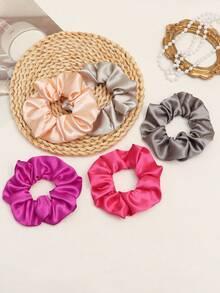 6pcs Solid Color Satin Elastic Hair Ties, Elastic Ponytail Hair Bands, Suitable For Various Hairstyles, Create Cute Seamless Ponytail, No Hair Damage - Multicolor - View 3