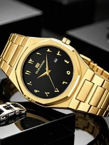 VA VA VOOM Men's Octagonal Quartz Watch, Arabic Numeral Dial, Brushed Stainless Steel Band, With Date, Sports Business Wristwatch - one-size - View 3