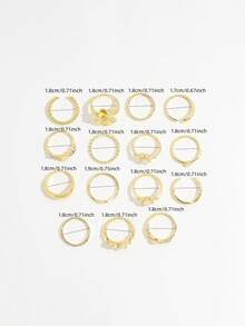 15PCS French Vintage Palace Style Faux Pearl & Rhinestone Inlaid Rings, 3D Flower Distressed Gold Stackable Rings, Elegant Niche Hand Jewelry For Women, Suitable For Commute And Date - Gold - View 6