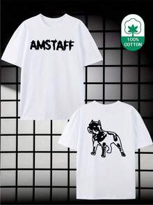AMSTAFF Hound Thick Cotton Tee With Double Front And Back Print, Versatile And Men's Round Neck. - 白色 - 查看 1
