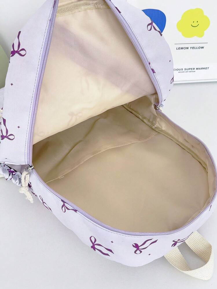 1pc Back To School Bow Pattern Backpack, Large Capacity Student School Bag With Laptop Compartment, Adjustable Shoulder Straps, Casual Lightweight Travel Backpack, Perfect For Girls/Teens/Students/Graduates, Suitable For Daily Use, Outings, Travel, School And Back To School Season - Multicolor - View 5