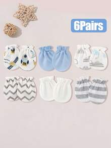 6 pares de manoplas antiarañazos multicolor y de varios estilos para bebé 0-3M, guantes de protección para recién nacido - Multicolor - Ver 5