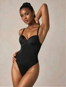 Veilyse Best-Selling Women's Shapewear With Back Tie, Built-In Bra, Bust Support And Abdomen Shaping, One-Piece Bodysuit For Summer - Black - View 1