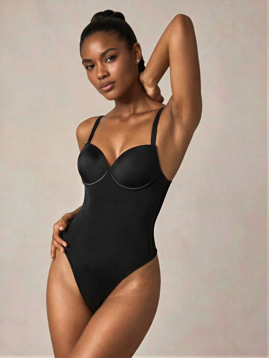Veilyse Best-Selling Women's Shapewear With Back Tie, Built-In Bra, Bust Support And Abdomen Shaping, One-Piece Bodysuit For Summer - Black - View 1
