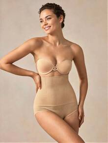 Veilyse 女士聚攏文胸，前扣式無肩帶鋼圈文胸，心形圖案罩杯，露背內衣，夏季內衣套裝，適合搭配連身裙 - 杏色 - 查看 9