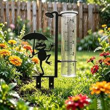 Rostiger Frosch Outdoor Regenmesser, Vintage Eisen Gartenstecker mit Glas Messbecher, dekorativ und funktional - Frosch - Übersicht 12