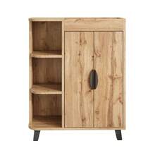 Sweiko Un'elegante scarpiera per l'ingresso, in stile scandinavo, con ante e ripiani a giorno, realizzata in legno composito con finitura rovere e gambe in metallo, adatta a corridoi e piccoli ingressi di appartamenti, con bordo rialzato e altezza libera di 10 cm, facile da montare. - Visualizzare 6