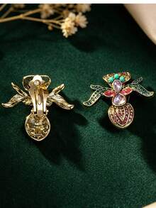 Vintage-Style 3D Fly & Flower Design Elegant Luxury Niche Exquisite High-End Fashion Jewelry Necklace And Ear Studs/Ear Clips, Made Of Alloy And Gemstone Accents, Suitable For Banquets, Parties, Vacations, Travel, Vintage-Themed Gatherings, And Daily Commute, Premium Gift For Girlfriend Or Best Friend - Multicolor - View 6