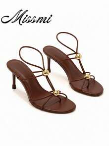 Summer New Women's Brown Suede Mid-Kitten Heel High Heel Sandals - Brown - View 1