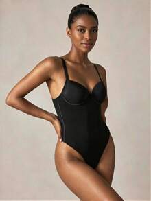 Veilyse Best-Selling Women's Shapewear With Back Tie, Built-In Bra, Bust Support And Abdomen Shaping, One-Piece Bodysuit For Summer - Black - View 2