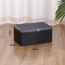 Grey Linen Foldable Storage Box With Lid And Handle, Large Capacity Stackable Wardrobe Organizer, Dust-Proof Fabric Storage Bin, Suitable For Clothes, Blankets, Toys, Books, Multi-Scene Closet, Bedroom, Storage Room, Living Room Home Storage,Bedroom Room Decor,Back To School - Grey - View 9