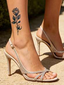 Herbal Juice Semi-Permanent Tattoo Sticker, Minimalist Rose Pattern, 14 Days No Fading, Music Festival Party Gift, Arm Leg Shoulder Neck Collarbone Body Temporary Tattoo Sticker, 1pc/Pack - Blue - View 2