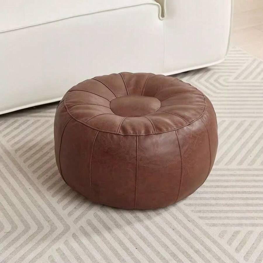 Round Seat Cushion Cover Faux Leather Large Capacity Sofa Stool Cover Minimalist Unstuffed Storage Leg Bench Storage - Multicolor - View 1