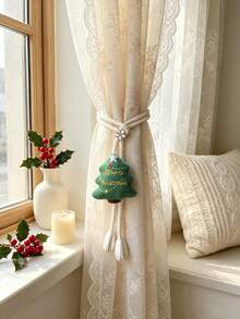 2pcs/Pack Christmas Cotton Rope Curtain Tiebacks, Reindeer / Santa Claus / Christmas Tree / Christmas Stocking / Snowman / Bow Bell Tassel Holiday Curtain Tie-Backs - Christmas Edition - View 19
