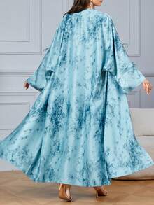 1pc Elegant Tie-Up Split Cuff Exquisite Tie-Dye Print Abaya Cardigan Robe Shawl, Suitable For Daily Wear And Gatherings Vacation - Mint Green - View 6