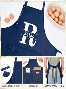 1pc Customizable Name Apron - Durable And Comfortable Neutral Kitchen Workwear, Easy To Care For, Practical Design With Pockets And Adjustable Shoulder Straps, Suitable For Cooking Enthusiasts - Multicolor - View 9