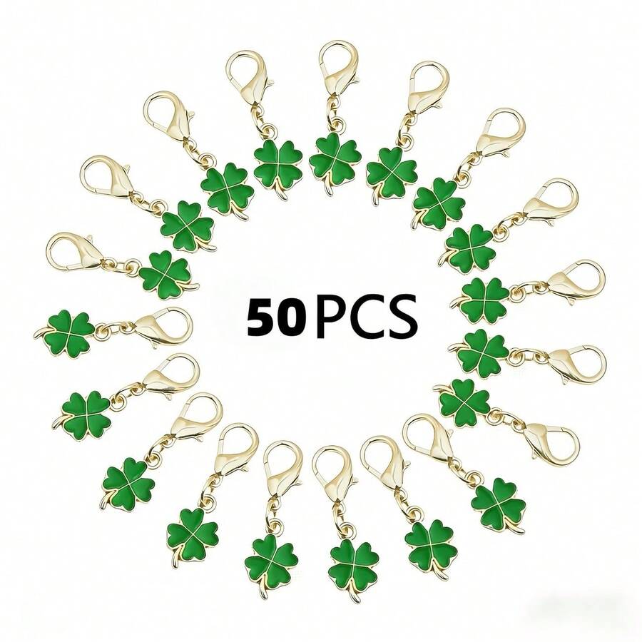 50pcs Green Four-Leaf Clovers, Perfect For Thanksgiving And Christmas St. Patrick's Day, Back-To-School Birthday Gifts For Colleagues And Friends - Green - View 1
