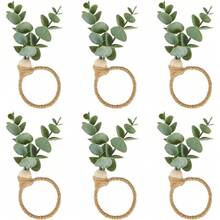6pcs Napkin Rings, Including Rustic Farmhouse Style, Eucalyptus, Wooden And Bohemian Green Leaf Napkin Rings. Suitable For Spring/Summer, Thanksgiving, Christmas, Bridal Shower And Wedding Table Decor - Green - View 8