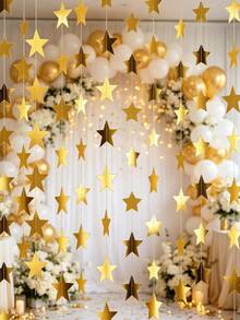 33/66pcs/String Gold Star Hanging Banner, Double-Sided Shiny Stars, Suitable For Wedding, Engagement, Birthday, Graduation Party And Other Occasions Photo Backdrop Decoration - Gold - View 8