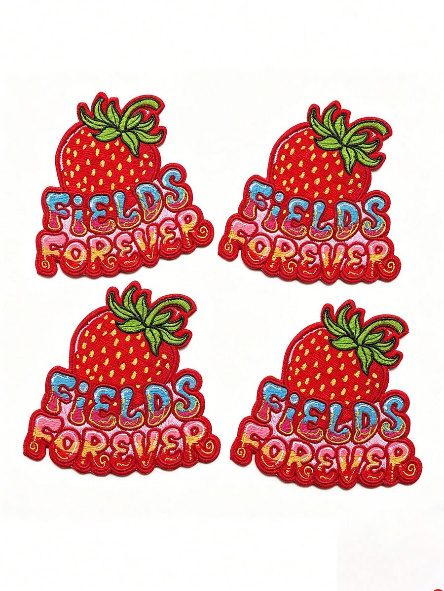 1 buah/2 buah/3 buah/4 buah Patch Stroberi Unik Musik Fields Forever Bordir Tempel Setrika - MultiWarna - View 1