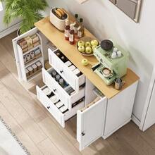 Modern, Elegant Sideboard With 3 Drawers And Refrigerator-Like Doors, Buffet Cabinet For Dining Room, Living Room And Hallway (White) - White - View 4