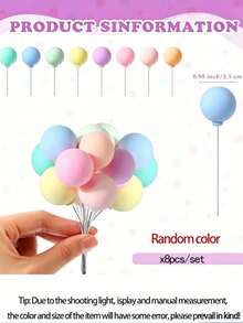 1/8/16件迷你氣球蛋糕裝飾品，適合生日派對、甜點裝飾、蛋糕插飾，圓形黏土材質，適用於生日派對、婚禮蛋糕裝飾，隨機柔和配色 - 多色 - 查看 3