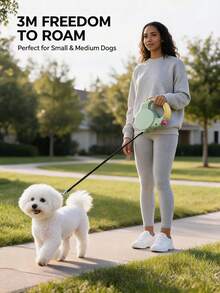 1pc Automatic Retractable Dog Leash, Reflective Anti-Glare Lead For Small To Medium Dogs, Pet Night Walking Leash, Running And Outdoor Training, Retractable Dog Leash For Small To Medium Dogs | Non-Slip Ergonomic Grip Design | 360° Tangle-Free Nylon Strap | One-Hand Brake/Pause/Lock Function, Macaron Color, Pet Supplies - Multicolor - View 5