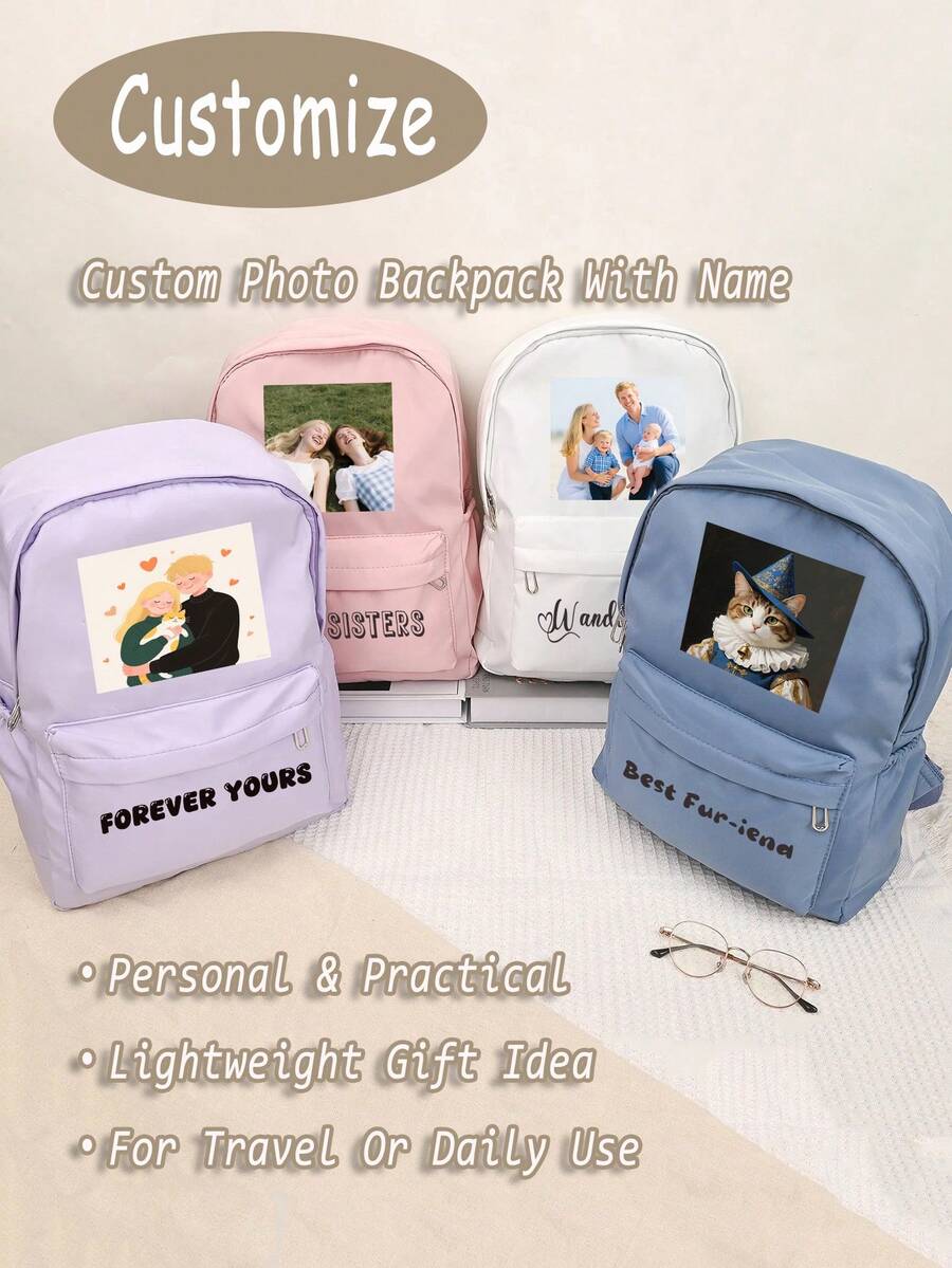 Custom Photo & Name Backpack – Personalized Travel Backpack, Customizable Name & Image, Lightweight Daily Bag, Customizable Text & Photo, Personalized Travel Bag, Backpack Gift, Lightweight Daily Bag, Custom Text Backpack - Multicolor - View 1