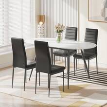 White Marble Table + 4 Black PU Chairs