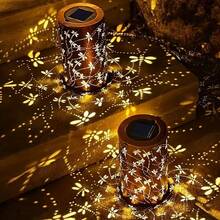 Metal Dragonfly Solar Lantern Light, Waterproof Projection Hanging Solar Light With Handle, Vintage Bronze Outdoor Decorative Light, Automatic Warm Shadow Light, Suitable For Garden, Patio, Yard, Fence, Pathway, Holiday, Wedding, Housewarming Decoration Gift, Solar Path Light, Ground Light, Outdoor Garden Decoration, Balcony Decoration, Outdoor Solar Light, LED Light Strip, Camping Essential - Dragonfly Lantern - View 10