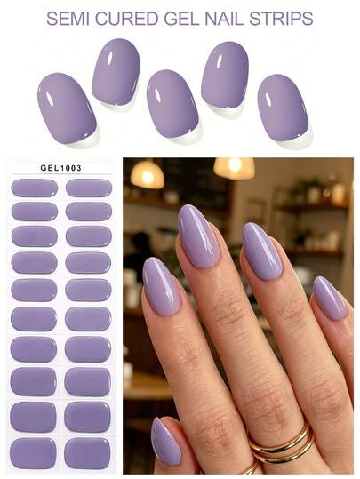 20pcs Semi-Cured Gel Nail Stickers, Purple Dopamine UV Nail Art Stickers, Y2K Summer Beach Vacation Wearable Nails, Gothic Style DIY Salon-Grade Long-Lasting 15+ Days, Gentle And Easy To Remove, Back To School Autumn Halloween Nail Art Set For Women