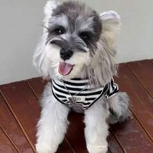 1PC Pet Striped Vest Shirt For Spring And Summer, Lightweight And Breathable Casual Pet Clothing Is Perfect For Daily Fashion, Garden Walks, Family Outings, Festivals And Gatherings, Bringing Elegant And Fresh Style To Your Pets - Black and White - View 2