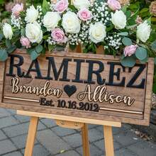 1pc Personalized Wedding Gift | Bridal Shower Gift | Last Name Sign | Wooden Wedding Anniversary Gift | Engagement Gift | Wooden Sign - Multicolor - View 5