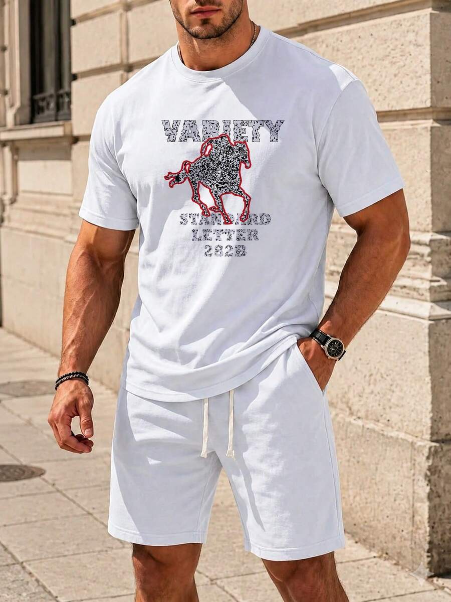 Men Street Style Print T-Shirt Casual Cotton Short Sleeve Tee - 白色 - 查看 1