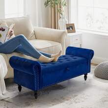 Ottoman Storage Bench,Sofa Bench,Foot Rest Stool,Velvet End Of Bed Bench,Storage Box With Lid, Entryway Bench,168 KG Load Capacity - Royal Blue - View 2