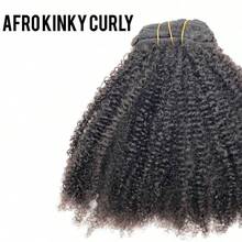 BINF Ekstensi Rambut Wanita untuk Seluruh Kepala, 8 pcs/paket, Rambut Manusia Remy Brasil, Keriting Afro, Warna Alami, Mudah Dipakai - Natural Black - View 6