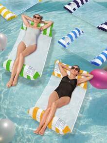 Striped Mesh Inflatable Water Hammock Float, Dual Air Pillow Support Floating Lounge Chair, Foldable Portable Adult Water Float, Suitable For Summer Swimming Pool, Beach, Lake - Multicolor - View 3