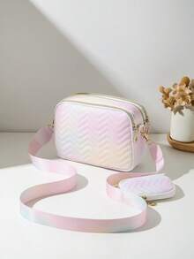2pcs Set Stitching Multi-Layer Crossbody Bag Shoulder Bag Pendant Small Bag Gradient Color - Multicolor - View 5
