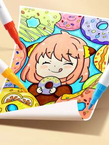 120/96/72/48/24 Colors Boys & Girls Handheld Multi-Layer Box Soft Dual-Tip Dual-Color Acrylic Markers, Pearlescent Art Painting D, First Day Of School - Multicolor - View 6