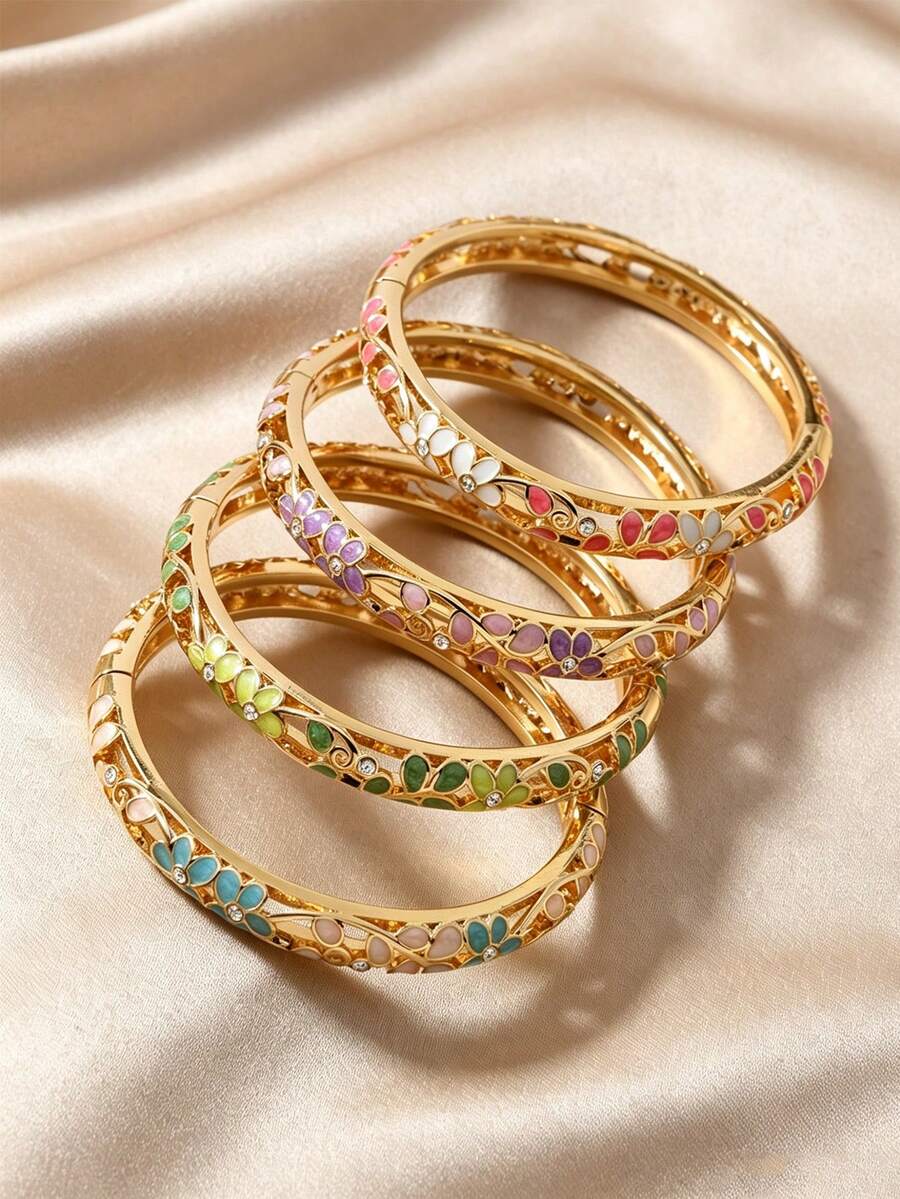 1pc Enamel Craft Colorful Auspicious Cloud Spring Bracelet, Vintage Gradient Asymmetrical Hand Ornament For Women, Fashionable And Versatile, Suitable For Couple Dates, Friends Gatherings And Daily Wear - Bracelet - View 1