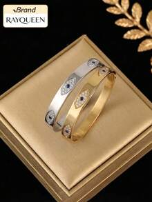 RAYQUEEN 1pc Stainless Steel Personalized Fashion Blue Rhinestone Evil Eye Bohemian Bracelet For Women, Suitable For Holiday Gifts And Daily Wear - Bracelet - View 2