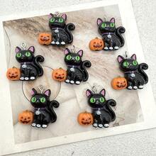 6pcs Resin Halloween Pumpkin Lantern & Black Cat Pendants, Suitable For DIY Jewelry Making, Perfect For Party Accessories, Earrings, Necklaces, Bag Charms - Black Pumpkin Lantern Cat Pendant - View 6
